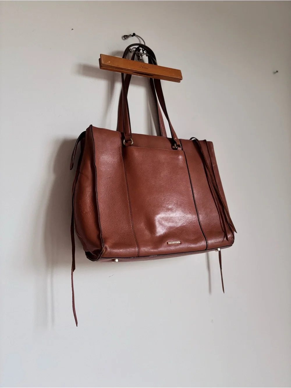 Rebecca Minkoff Cognac Leather Tote with Fringe Accents